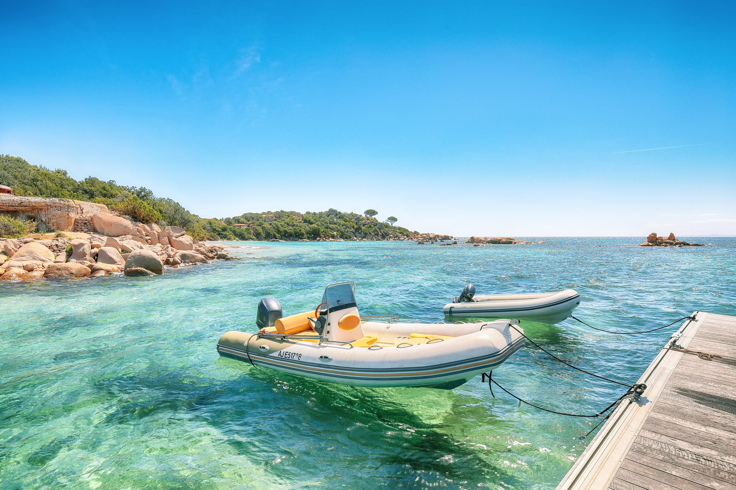 Scenic view of Santa Giulia resort. Picturesque seascape of Mediterranean sea. Location: Santa Giulia, Porto-Vecchio, Corsica, France, Europe